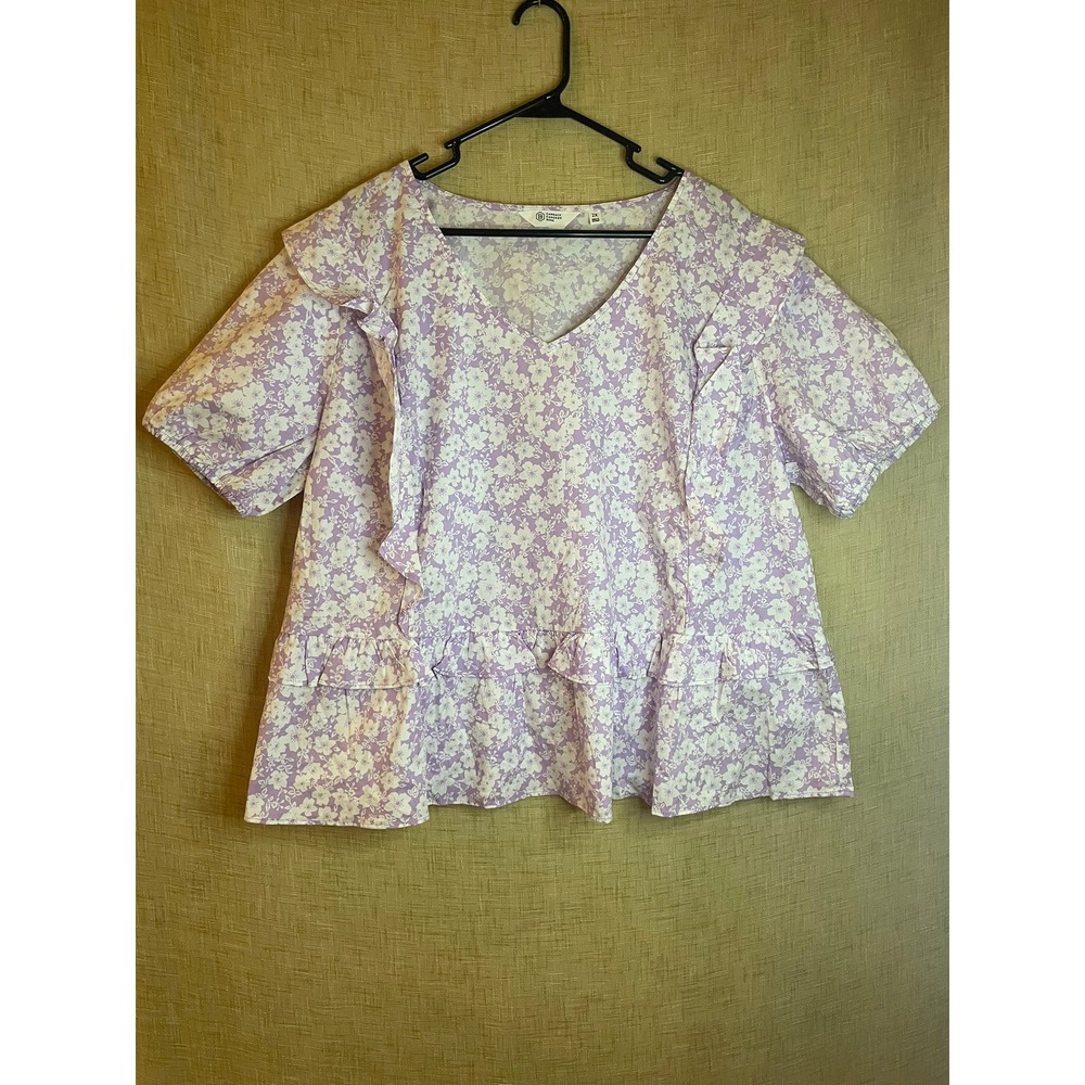 Candace Cameron Bure Floral Ruffle Top V-Neck‎ Short Sleeve Blouse 2X